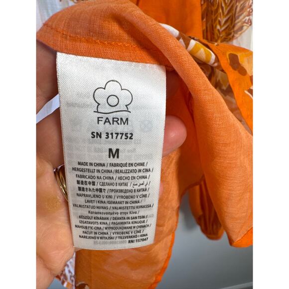 Farm Rio Aura Piping Trim Floral Print Blouse in Floral Orange Print, NWT Size M - Picture 7 of 9